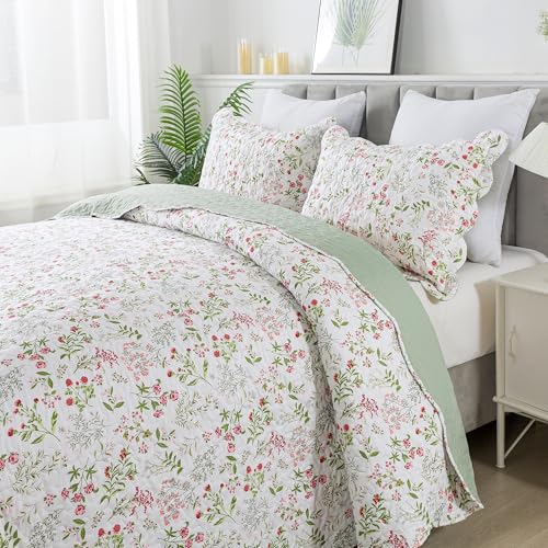 HoneiLife Queen Quilt Bedding Set - 3 Pieces Microfiber Quilt Sets Lightweight Bedspreads Reversible Coverlets Nature Bed Cover Floral Bedding Set Wildflower Quilts All Season Use