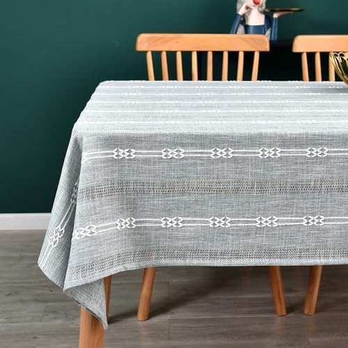 Yofori Heavy Duty Cotton Linen Table Cloth for Rectangle Table Gray Rectangular Farmhouse Vintage Tablecloth Washable Rustic Table Cover (Gray, Rectangle, 52''x 86'', 6-8 Seats)