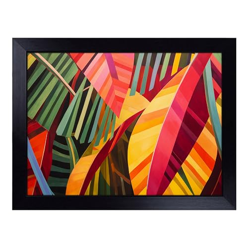 Lap Tray with Bean Bag Cushion, Tropical Leaf Constructivism - Handmade in the UK, Raised Wooden Edge, Padded Cushion, Heat-Resistant Wipe-Clean Surface, for Meals, Laptops and Crafts