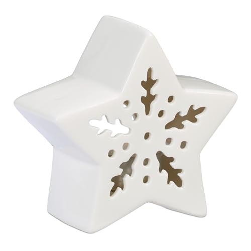 Relaxdays Tealight Holder Ceramic, Porcelain Star for 1 Candle, HWD: 11 x 12 x 5.5 cm, Cute Table Decoration, White