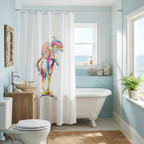 Croydex Steven Brown Hannah McWave Shower Curtain, Multicolour, 1800x1800mm, 100% Polyester, Water Resistant, Machine Washable