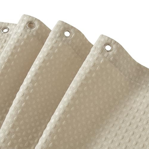 Madison Park - Honeycomb Shower Curtain, Bright Color, Honeycomb Shower Curtain, 3M Scotchgard Moisture Management Treatment, Long Shower Curtains for Bathroom, Long: 183 x 198 Beige