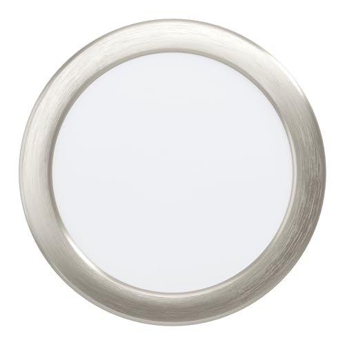 EGLO Fueva 5 Recessed LED Spotlight Diameter 16.6 cm Steel and Plastic Light Surface, LED Recessed Light in Nickel Matt White, Flat Recessed Spotlight, Low Installation Depth 26 mm, Warm White