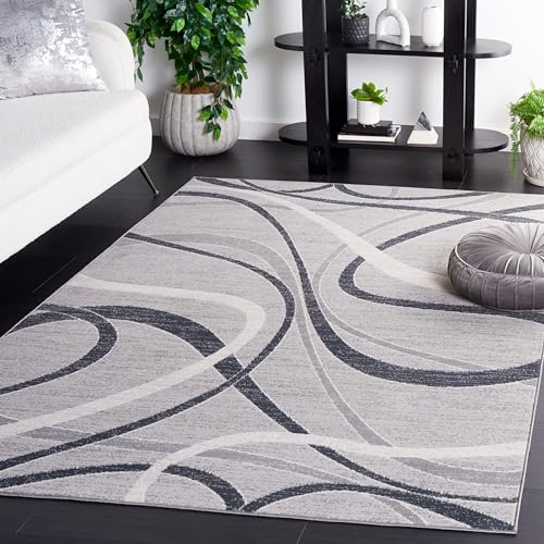 Safavieh Modern Rug for Living Room Dining Room Bedroom - Odyssey Collection Short Pile Grey and Ivory 72 x 108 Inch