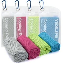 "YESLIFE 4 Pack Cooling Towel 40""x12"", Cooling Towels for Neck and Face, Soft Breathable Ice Towel for Yoga, Running, Sport, Workout, Camping, Fitness & More (Blue, Grey, Green, Pink)"