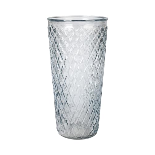 Homéa, Vase High Glass Relief Diamond Ø11.5 x H23 cm Sky Blue