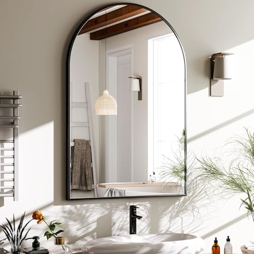 "HARRITPURE 20""x30"" Arched Bathroom Mirror - Wall Mounted Mirror - Black Arch Mirror - Aluminum Alloy Frame Bathroom Mirror Living Room, Bedroom, Bathroom and Entryway"