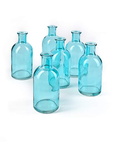 Serene Spaces Living 6 Piece Medicine Bottle Vase For Long Flowers Stem - Small Size, Set Of Turquoise Vases