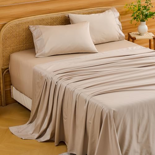 Bedlifes Deep Pocket Sheets 18-24 Inch, California King Size Egyptian Cotton 1000 Thread Count, 4-Piece - Fits Extra Thick Mattresses, Cooling & Breathable (Linen)