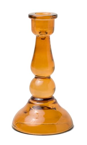 Paddywax Glass Taper Candle Holder Tall Candlestick Holder, 16.6cm Tall, Amber
