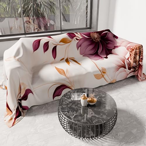 PETTI Artigiani Italiani - Microfibre Sofa Cover 220 x 270 cm, Dalian Floral Design - Multipurpose for Sofas, Bedspreads and Table Covers - Washable Protective Cover