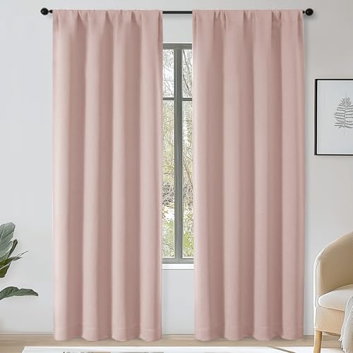 OWENIE Sally Blush Blackout Curtains 84 Inches Long 2 Panels Set for Bedroom Living Room, Solid Thermal Insulated Privacy Room Darkening Window Treatment Drapes, 2 Pcs Each W40 x L84 Inch, Blush