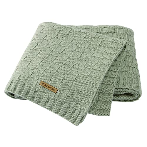 "LAWKUL Baby Blankets for Boys Cable Knitted Baby Blanket Girl Soft Newborn Receiving Swaddle Stroller Crib Sage Green 40""x30"""