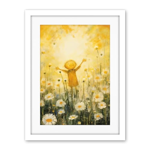 Artery8 Sunshine Happiness and Flowers Everywhere Simple Kids Bedroom Nursery Artwork Framed Wall Art Print 18X24 Inch