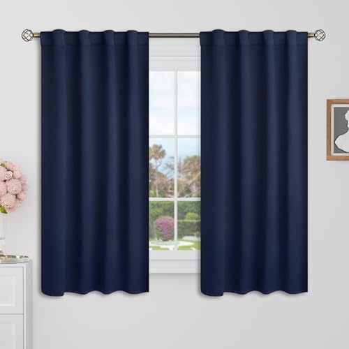 BGment Navy Blue Blackout Window Curtains for Bedroom - Black Out Curtains 54 Inch Long Thermal Insulated Noise Reducing Energy Efficiency Rod Pocket and Back Tab Drapes, 2 Panels, 34 x 54 Inch
