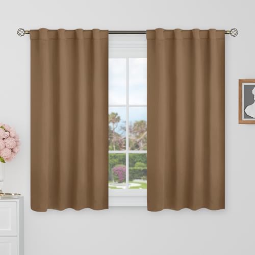 BGment 40 Inch Length Blackout Curtains for Cafe - 38 x 40 inch Short Window Curtains Rod Pocket and Back Tab Thermal Insulated Room Darkening Curtains for Kitchen Bathroom, 2 Panels, Taupe