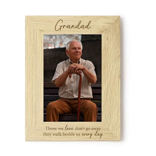 "eBuyGB Grandad Memorial Photo Frame, In Loving Memory Wood Picture Frame, Engraved Remembrance Keepsake, Loved One Sympathy Gift, 4"" x6, Brown"