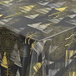 Venilia Trees Tablecloth Tablecloth, Table Linen, Oilcloth, Christmas Table Decoration, Easy-care, Water-Repellent, PVC Polyester, Rectangular, 1.4 x 2 m, 55307, Black/Gold