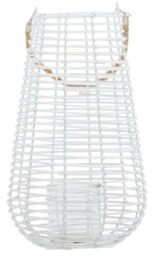 Premier Housewares Green Lantern Large White Rattan Lantern With Natural Rope Handle Lantern Fairy Lights Boho Chic, Glass Candle Holder, 25x41x25cm