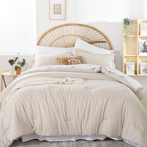 weigelia Queen Comforter Set Boho Bed Bedding 7PC Beige Comforter Queen Size Soft All Season Microfiber Comforter with Fitted Sheets, Flat Sheets, Pillow Shams, and Pillowcases