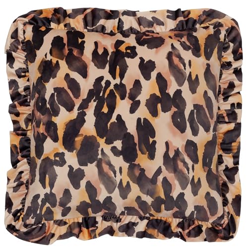 furn. Leopard Printed Velvet Ruffle Cushion Cover - Multicolour - 45x45cm