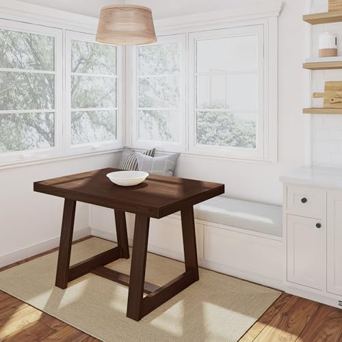 Maxwood Furniture 122Cm Farmhouse Dining Table, Solid Wood Kitchen Table, Large Wooden Rectangular Dinner Table For Dining Room, Home Office, Living Room Furniture, Easy Assembly, Walnut Wirebrush