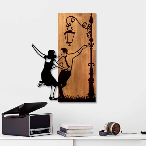 Elegant Decorative Wooden Wall Accessory, Walnut & Black, 42 x 58 x 3 cm, 50% Wood (3 cm) & 50% Metal (1.5 cm), Unique Design for Stylish Home Decor