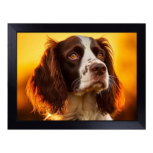 Lap Tray with Bean Bag Cushion, English Springer Spaniel Colour Field - Handmade in the UK, Raised Wooden Edge, Padded Cushion, Heat-Resistant Wipe-Clean Surface, for Meals, Laptops and Crafts