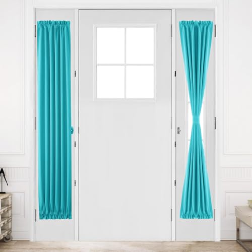 DWCN French Door Curtains ??? Rod Pocket Thermal Blackout Curtain for Doors with Glass Window, Kitchen and Patio Doors for Privacy, 12 X 72 Inches Long, 1 Curtain Panel with Tieback, Turquoise