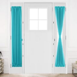 DWCN French Door Curtains ??? Rod Pocket Thermal Blackout Curtain for Doors with Glass Window, Kitchen and Patio Doors for Privacy, 12 X 72 Inches Long, 1 Curtain Panel with Tieback, Turquoise