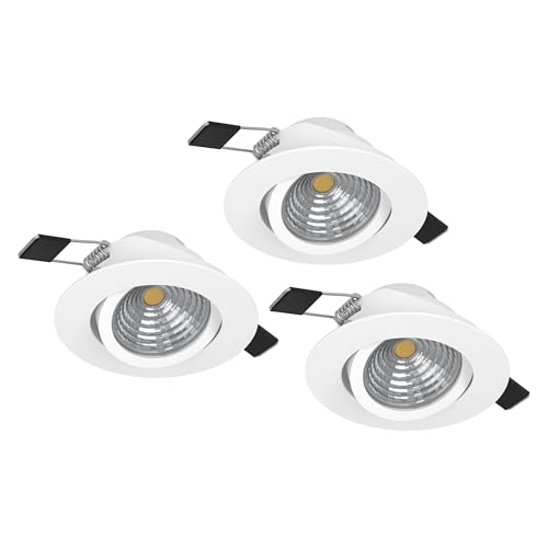 Eglo Set of 3 LED recessed spotlights Saliceto, dimmable Flat Round Ceiling Lights, Aluminium White, Warm Ø 8.8 cm