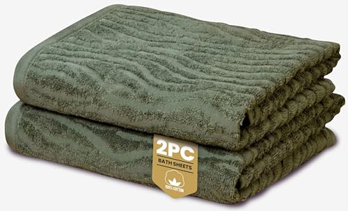 Rapport Home Safari Bath Sheets 2 Pack - Forest Green - 90x140cm - Luxurious 500GSM 100% Cotton - Oeko-Tex Certified Absorbent & Soft Bathroom Towels