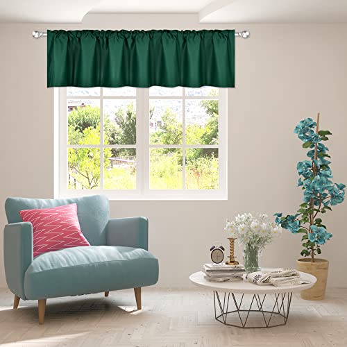 DECOVSUN Deep Green Extra Wide Valance for Windows 100x18 Inch Solid Thermal Insulated Blackout Rod Pocket Kitchen Short Curtain Toppers Extra Wide Valance for Bathroom Living Room 1 Panel