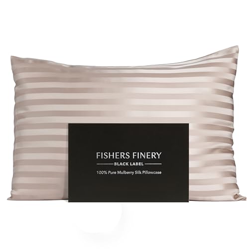 Fishers Finery 30mm 100% Pure Mulberry Silk Pillowcase, Good Housekeeping Quality Tested (Taupe Stripe, Queen)