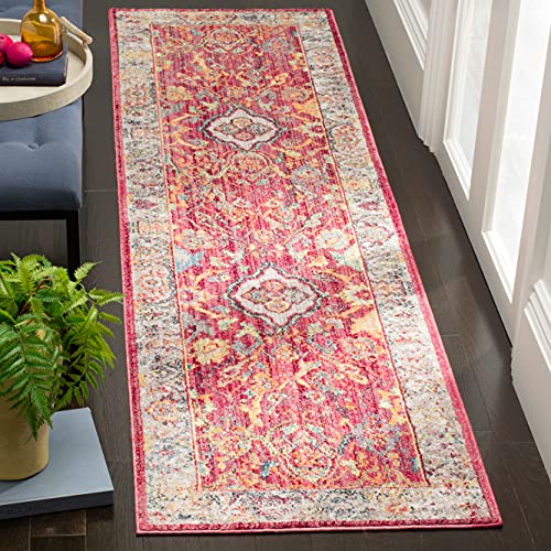 Safavieh Trendy New Transitional Indoor Woven Runner Area Rug, Bristol Collection, BTL361, in Rose / Light Grey, 69 X 244 cm for Living Room, Bedroom or Any Indoor Space