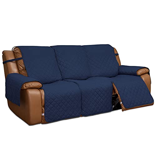 Easy-Going Reversible Recliner Sofa Cover 3 Seater Recliner Sofa Cover Furniture Protector with Elastic Straps for Kids Dog Pet (3 Seater, Navy/Ivory)