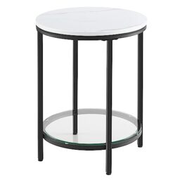 VASAGLE Bedside Table, 2-Tier Side Table, Coffee Table with Particleboard Top and Glass Shelf, for Living Room, Bedroom, Home Office, Small Spaces, Modern Minimalist, Marble White and Black LET285B13