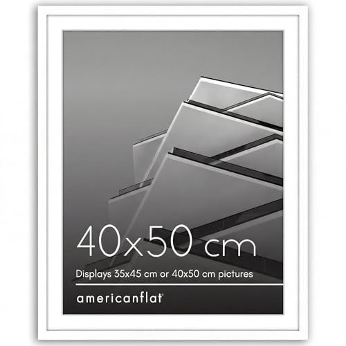 Americanflat 40x50 cm Picture Frame with Polished Plexi Cover - Use as 35x45 cm Wall Photo Frame with Mount or Display 50x40 cm Photo without Mount - Streamline Collection - White