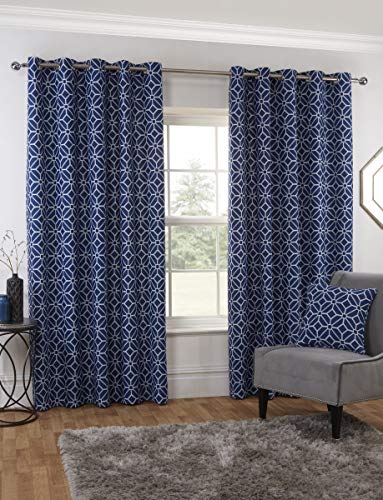 "Sundour Kelso Navy Eyelet Curtains 46"" x 90"" Geometric Fully Lined Pair, 46"" wide x 90"" drop (117x229cm)"