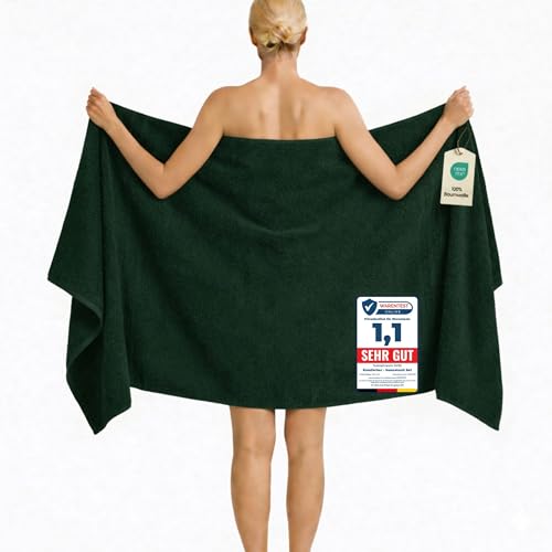 Komfortec Bath Towel 100 x 200 cm 100% Cotton Sauna Towel XXL Soft Large Terry Cloth Quick Drying Dark Green