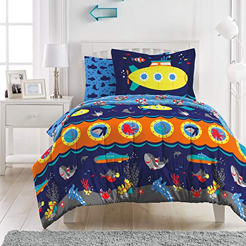 dream FACTORY Easy-Wash Super Soft Microfiber Comforter Bedding, Polyester, Navy Submarine, Twin