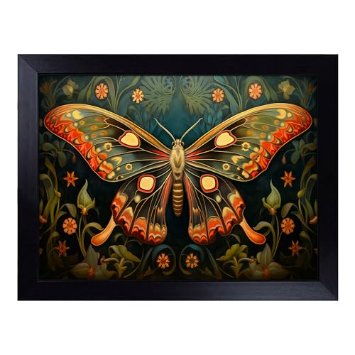 Lap Tray with Bean Bag Cushion, Moth Art Deco - Handmade in the UK, Raised Wooden Edge, Padded Cushion, Heat-Resistant Wipe-Clean Surface, for Meals, Laptops and Crafts
