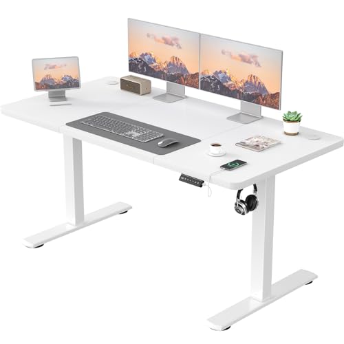 JUMMICO Electric Desk Height Adjustable with USB Charging Port, Height Adjustable Desk, Ergonomic Sit Stand Desks 180 x 80 cm, White