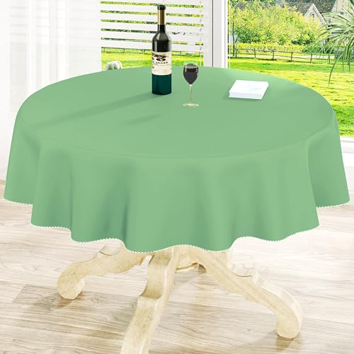 "homing Round Vinyl Tablecloth, Waterproof Spillproof Plastic Flannel Backed Table Cloth, Wipe Clean Table Cover for Dining, Buffet Parties and Camping (Sage Green, 60"")"