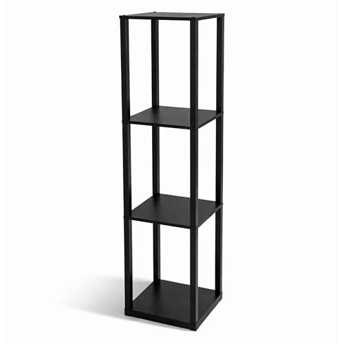 DIVCHI 4 Tier Shelving Unit – Slim Black Freestanding Storage Shelves for Home, Office & Bathroom, MDF Wood Tall Shelving Unit, Storage Utility Storage Free Standing Shelf Organiser (Black)