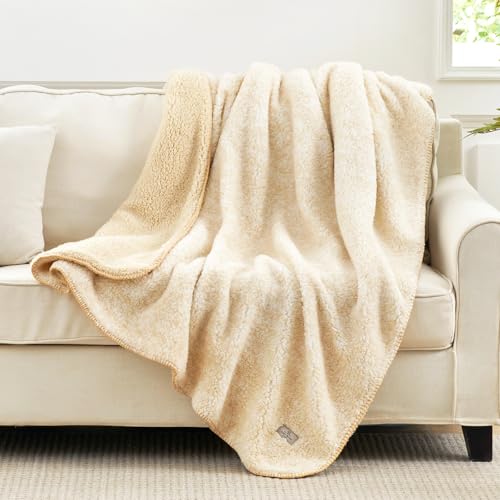 "Cozy Bliss Sherpa Throw Blanket for Couch, Cozy Fleece Thick Warm Blanket for Winter, Reversible Soft Fuzzy Plush Throw Gifts for Women and Men, Room Decor (Mottled Beige, 50"" x 60"")"