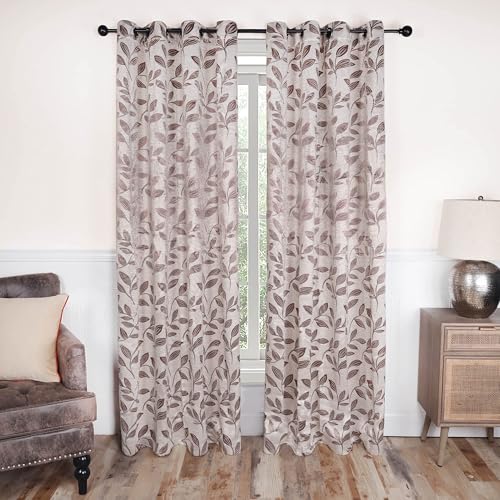 "Superior Blackout Curtains, Room Darkening, Bedroom, Drapes, Kitchen, Living Room Window Accents, Sun Blocking, Thermal, 2 Pack, Leaves Blackout Curtains, Set of 2, 36"" x 72"", Espresso"