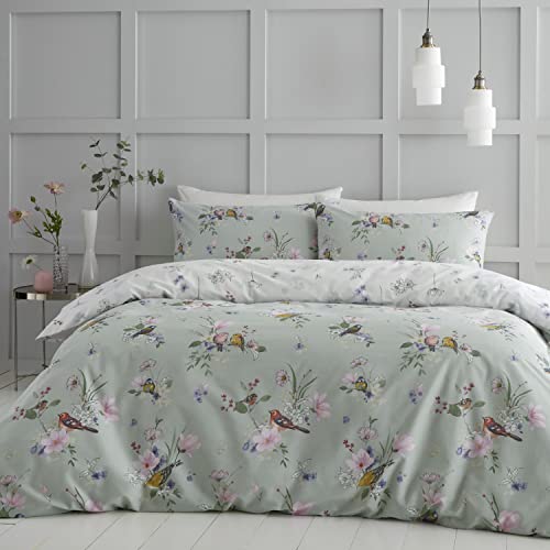 Catherine Lansfield Bedding Songbird Double Duvet Cover Set with Pillowcases Sage Green