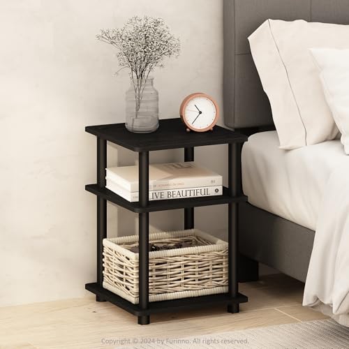 Furinno TURN-N-TUBE Night Stand, 3-Tier Nightstand with Open Shelf, Bedside Table, End Table, Side Table, for Bedroom, Living Room, Black