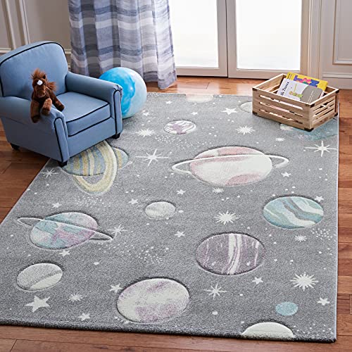 Safavieh Contemporary Rug for Living Room, Dining Room, Bedroom - Carousel Kids Collection, Short Pile, in Grey and Lavender, 200 x 300 cm